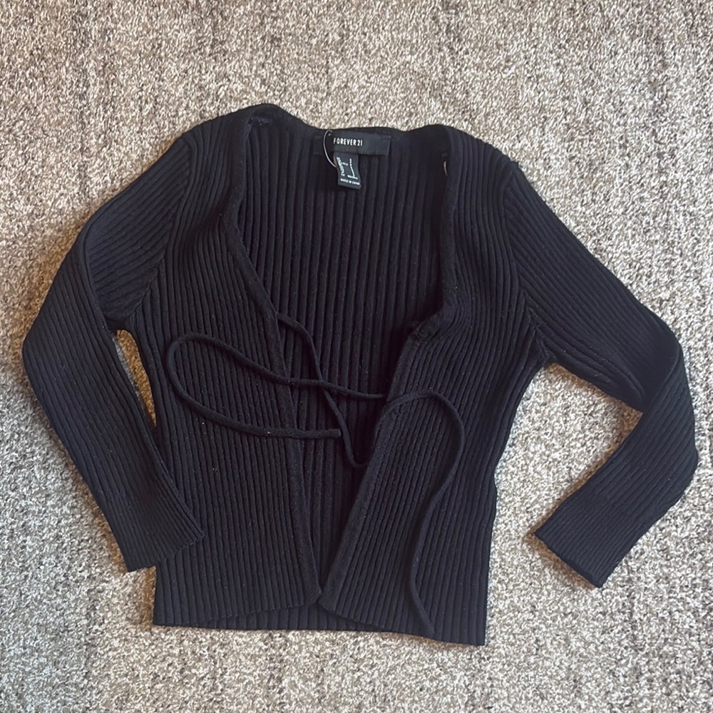 Forever 21 Black Cardigan Ribbed Wrap-Style